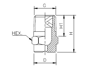 Чертеж форсунки полного конуса прямоугольного распыления серии DD (средний)