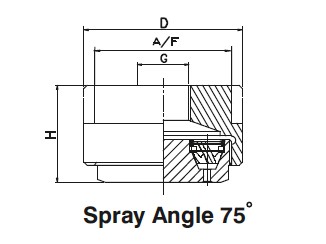 Чертеж форсунки кластерной пучковой полного конуса серии DG (75 градусов)