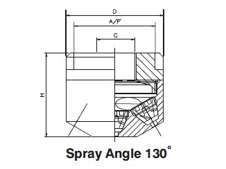 Чертеж форсунки кластерной пучковой полного конуса серии DG (130 градусов)